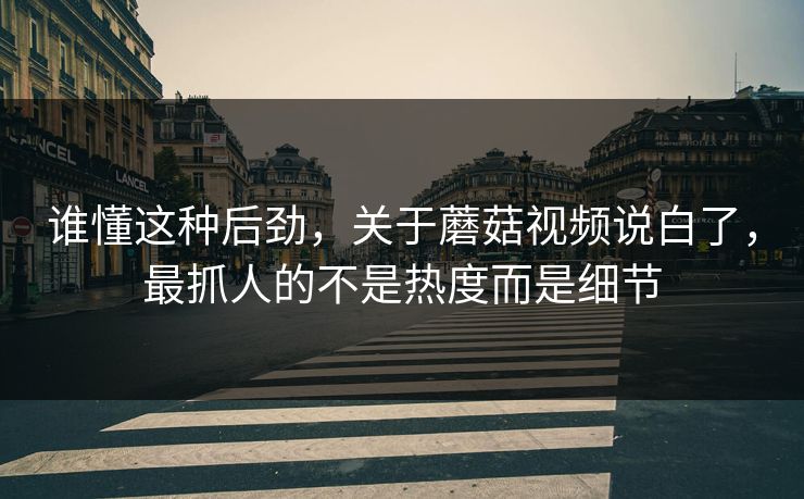 谁懂这种后劲，关于蘑菇视频说白了，最抓人的不是热度而是细节