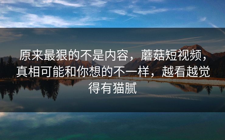 原来最狠的不是内容,蘑菇短视频,真相可能和你想的不一样,越看越觉得有猫腻 原来最狠的不是内容,蘑菇短视频,真相可能和你想的不一样,越看越觉得有猫腻