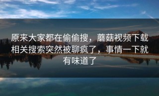 原来大家都在偷偷搜，蘑菇视频下载相关搜索突然被聊疯了，事情一下就有味道了