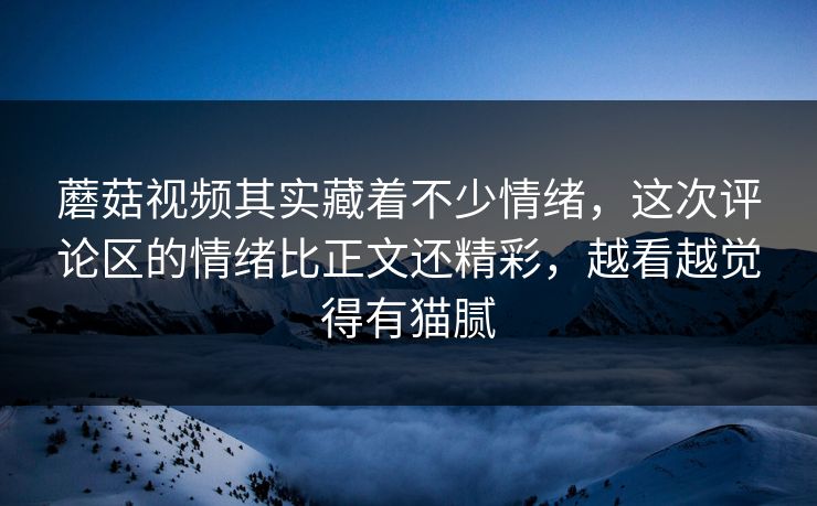 蘑菇视频其实藏着不少情绪，这次评论区的情绪比正文还精彩，越看越觉得有猫腻