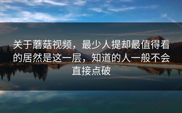 关于蘑菇视频，最少人提却最值得看的居然是这一层，知道的人一般不会直接点破