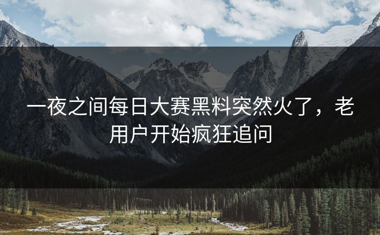 一夜之间每日大赛黑料突然火了，老用户开始疯狂追问