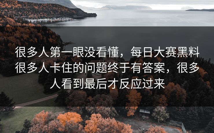 很多人第一眼没看懂，每日大赛黑料很多人卡住的问题终于有答案，很多人看到最后才反应过来